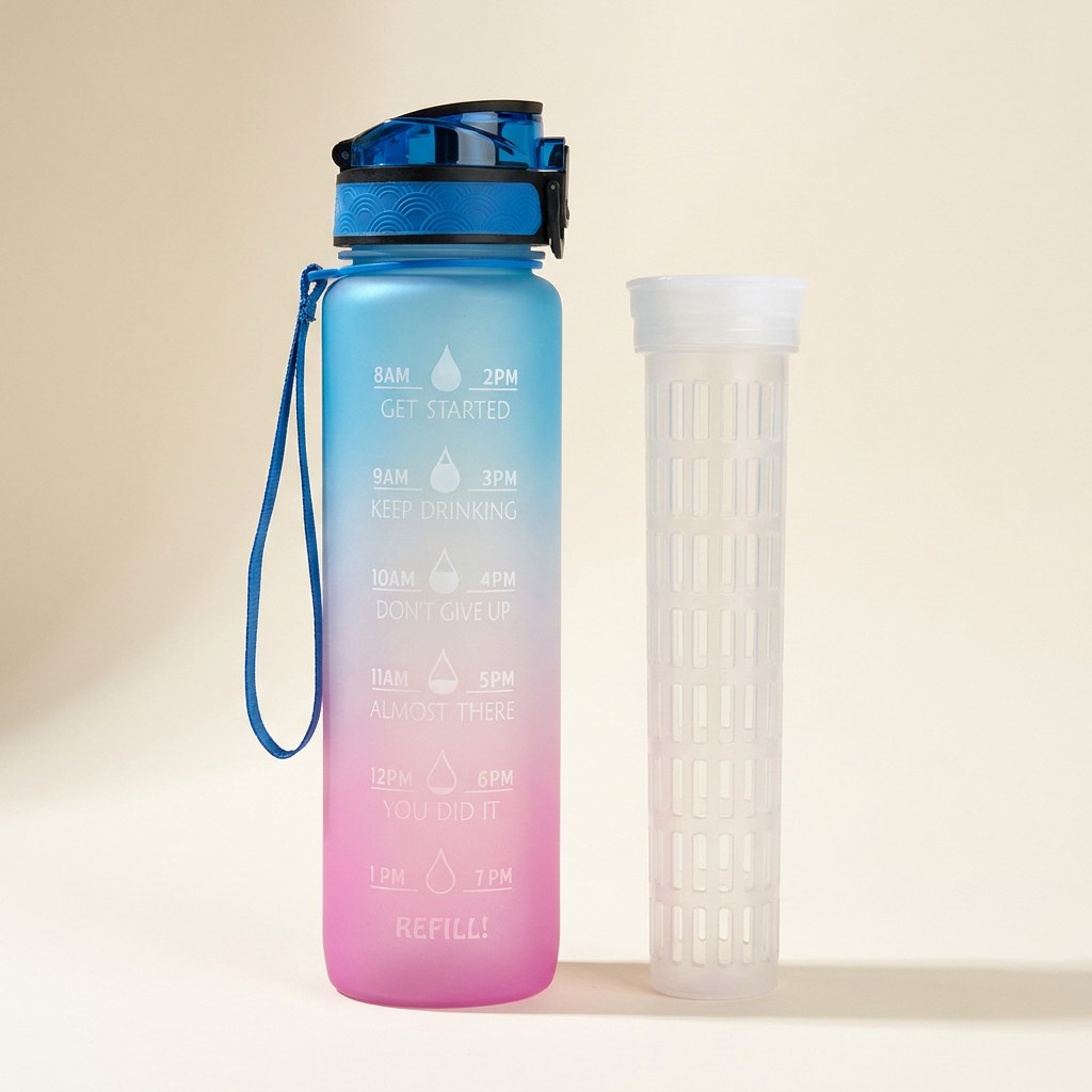 Trinkflasche mit Zeitmarkierungen
