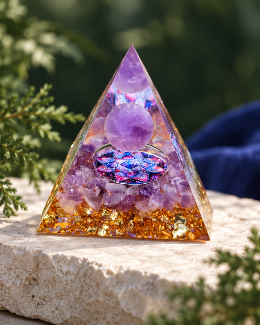 Prisma Form – Violett-Gold · Mandala